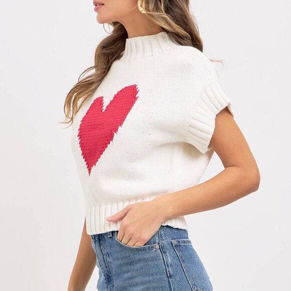 Love! Valentine Heart Chunky Knit Sweater — Boxy Cotton Blend - Multiple Sizes - Picture 4 of 7